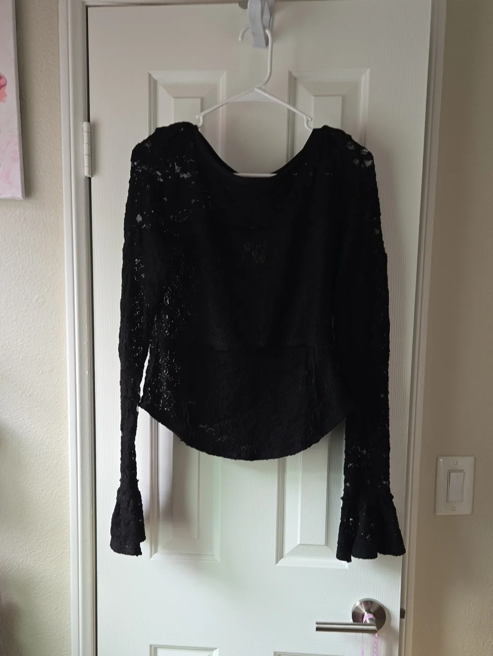 Free People Sheer  Lace Long-Sleeve Scoop-Neck Top